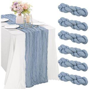6 Pieces Dusty Blue 10FT Cheesecloth Table Runner Boho Gauze Fabric Table